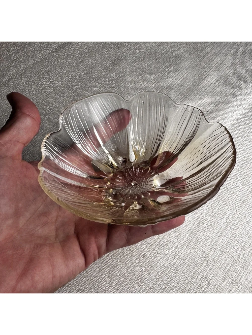Vintage Iridescent Peach Sheen Glass Flower Bowls Set of 6